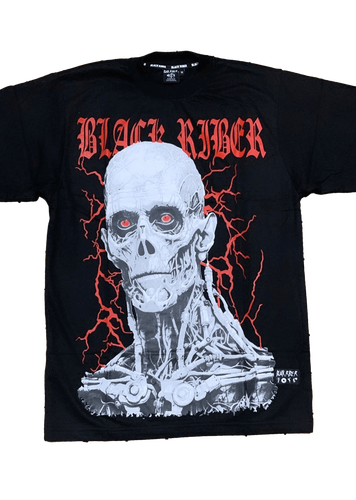 Camiseta con diseño impreso de esqueleto robótico y letras "Black Riber".